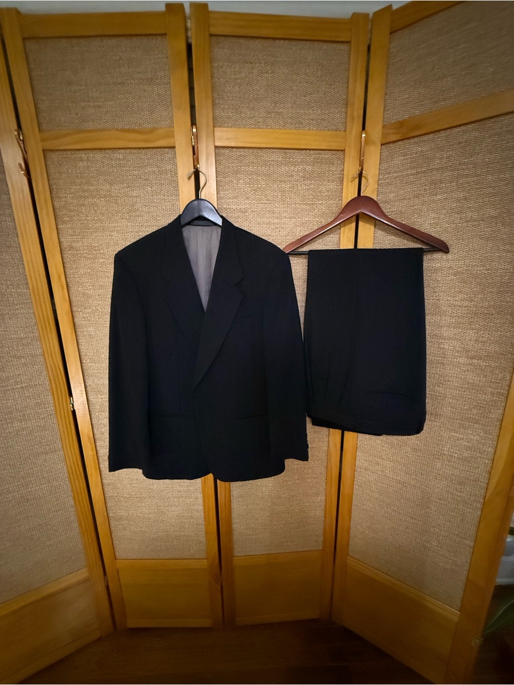 Vintage Givenchy Pinstripe Black Men's Two-Piece Suit Jacket & Trousers